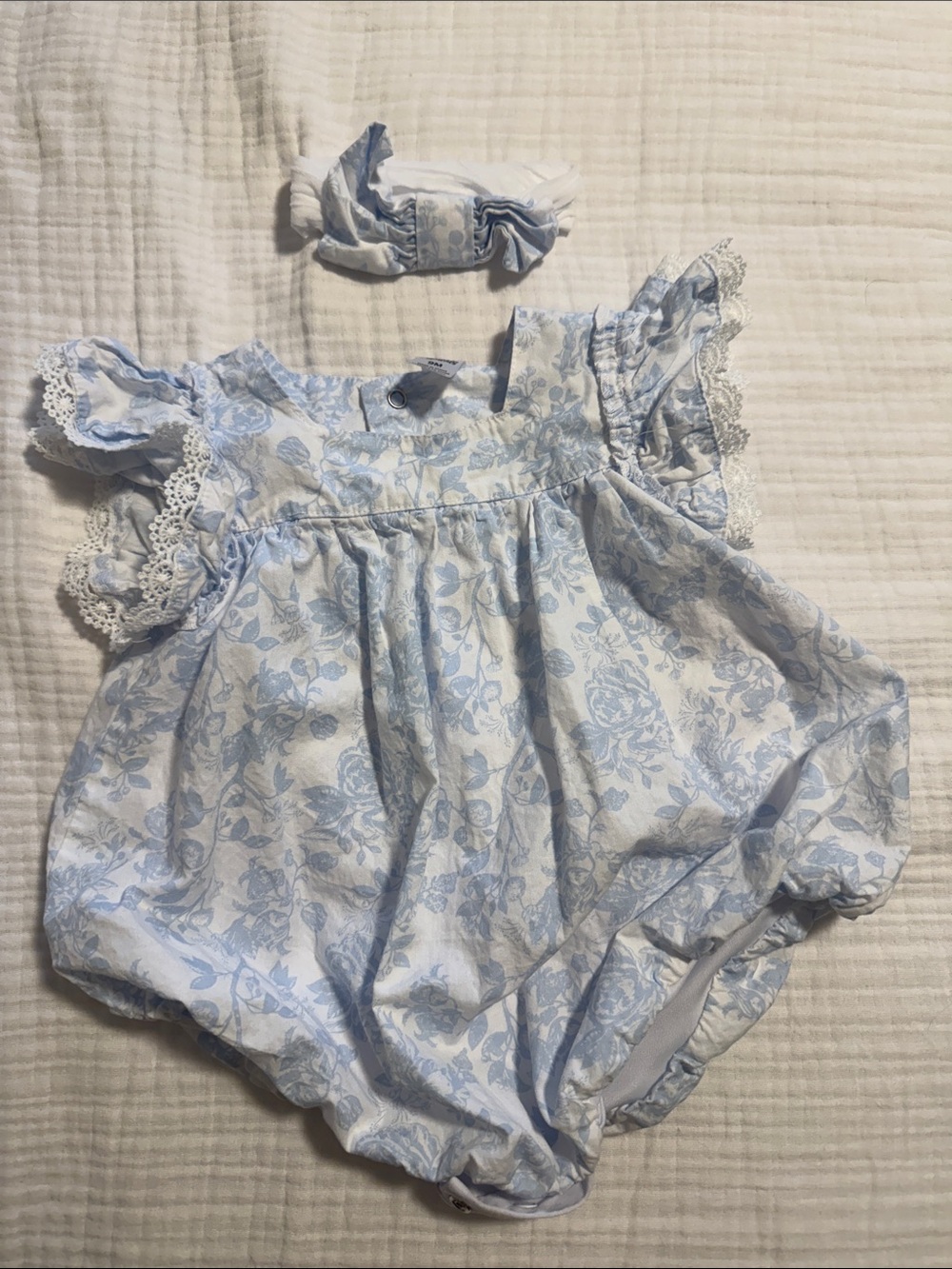 Blue Floral Baby Romper with Headband